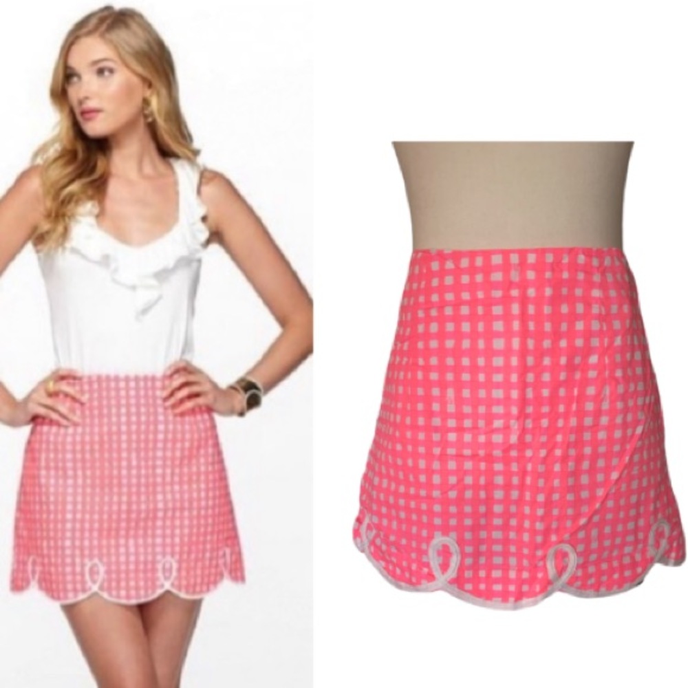 Lilly Pulitzer Tate Yummy Melon Pink & White Gingham Mini Skirt - 4